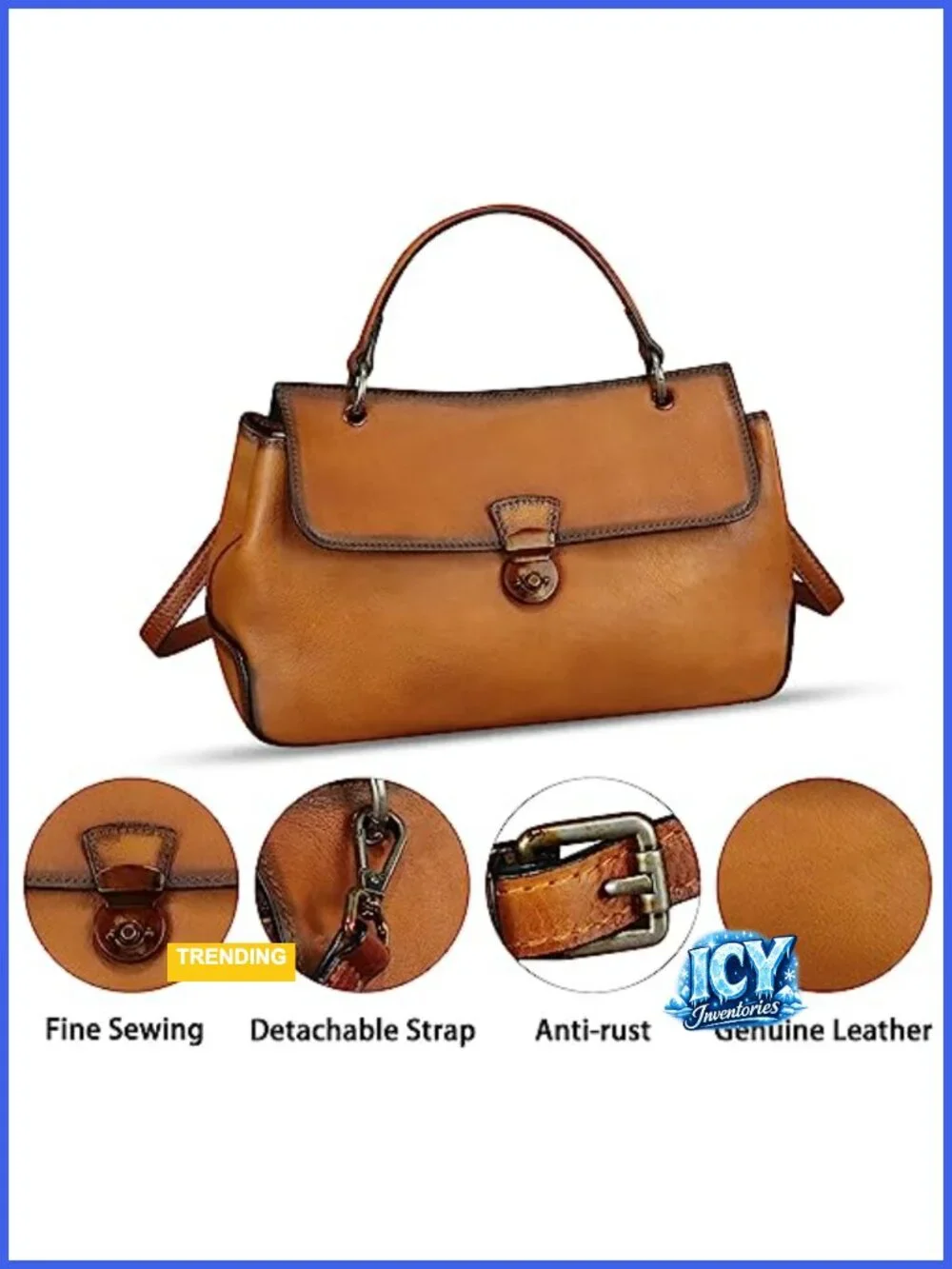 Genuine Leather Vintage Satchel Handbag Crossbody Shoulder Bag Adjustable Strap